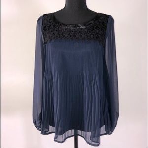 H&M Long Sleeve Pleated Blouse with Lace detail